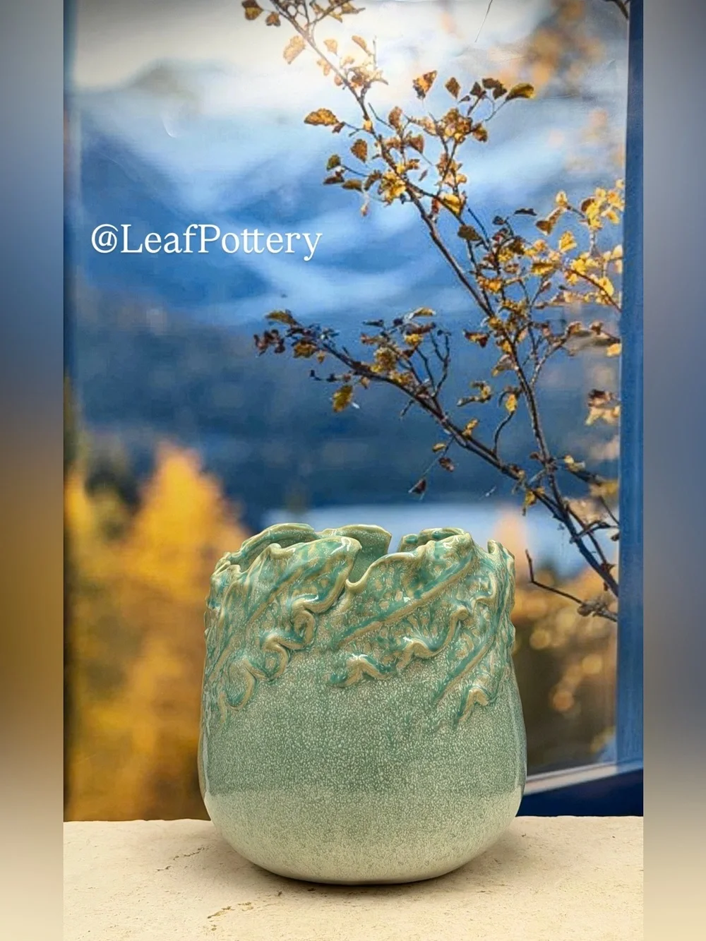 Handmade Ceramic Planter with Drainage Hole, 7x7 Teal Green Glazed Indoor Pot